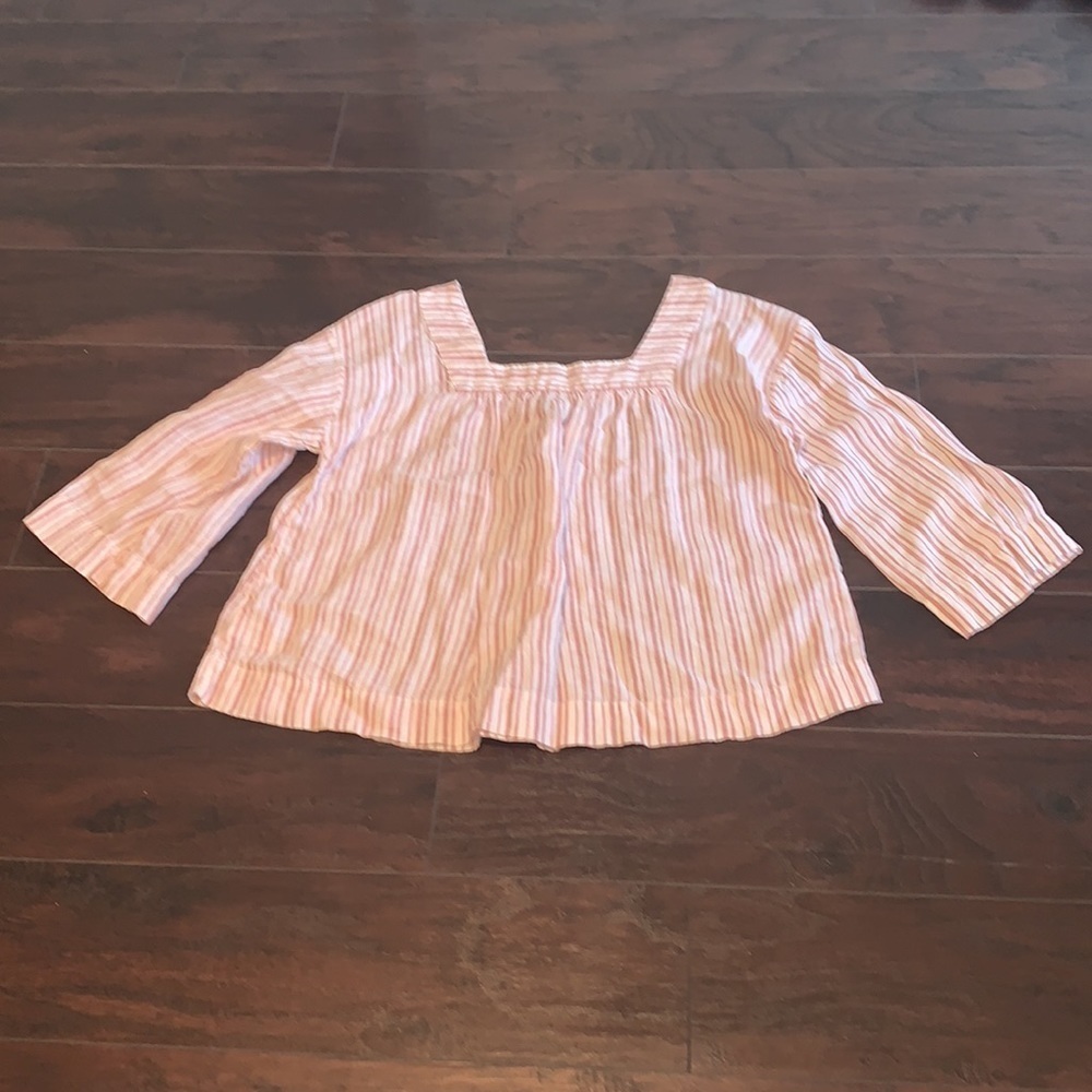 100% Linen Rachel Zoe Rose and Cream Striped Blouse, sz Large. - Picture 8 of 11